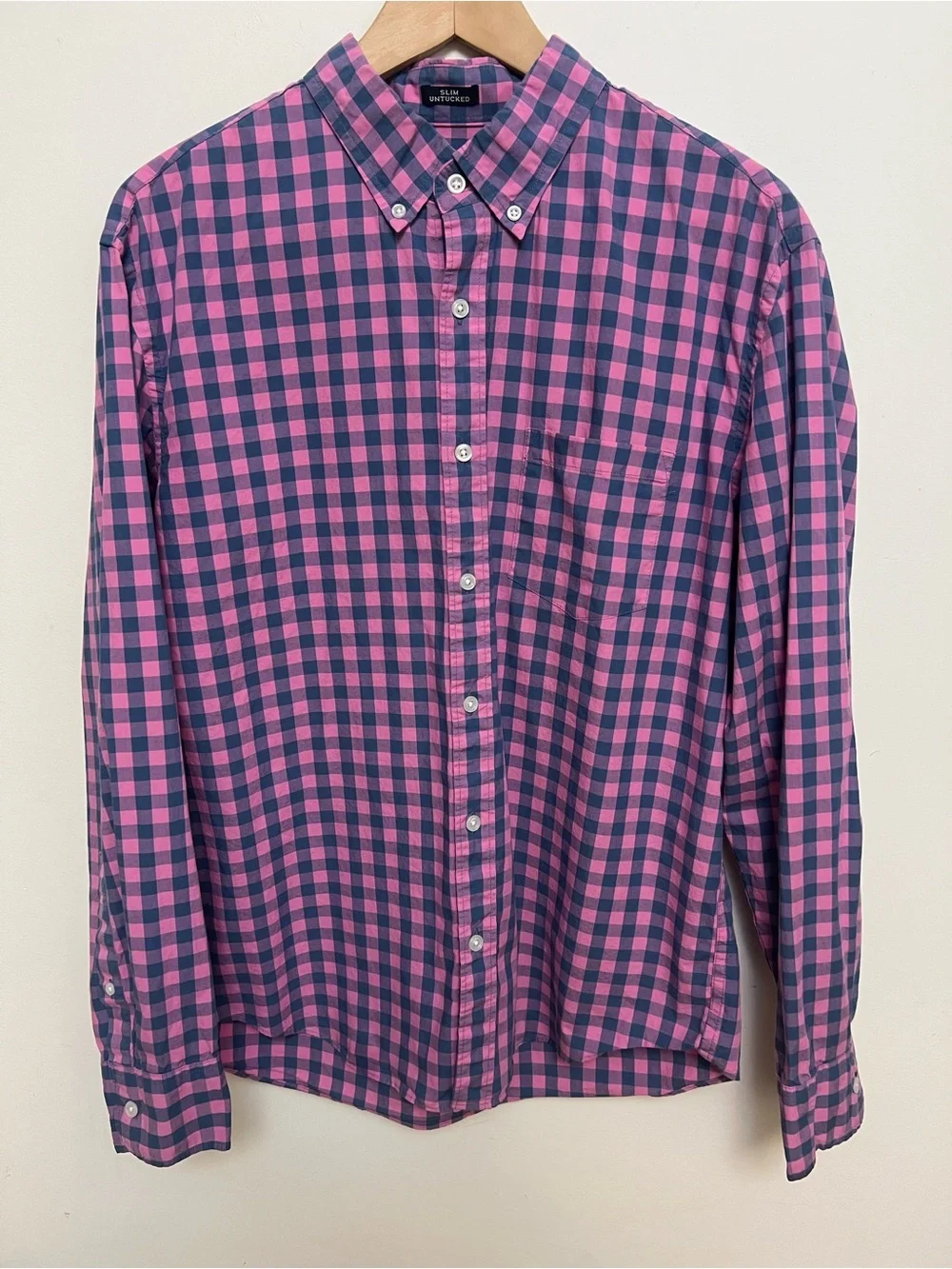 J.Crew Men’s Slim Untucked Flex Washed Gingham Shirt Pink/Navy Size L